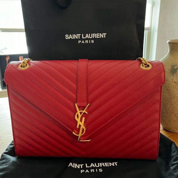 Saint Laurent Bags | Saint Laurent Matelasse Grain De Poudre Monogram Large Red - Picture 4 of 6